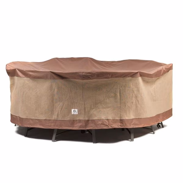 108 in. Ultimate Round Patio Table with Chairs Cover - Mocha Cappuccino